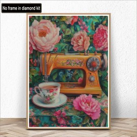 Kaliosy 5D Diamond Art Kits for Adults Sewing Machine by Number Kits, Diamond Painting Art Flower DIY Full Drill Crystal Craft Cross Stitch Embroidery Decoration (12x16 inch) 30x40 cm