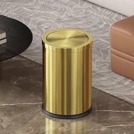 2.4 Gallon Brass Gold Bathroom Trash Can, Fancy Waste Basket Powder Room Bedroom, Elegant Modern Decorative Garbage Can for Restroom Office Hotel Kitchen (Gold Single Layer)