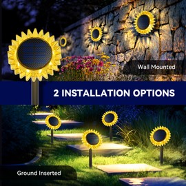 Giunn Outdoor Solar Lights, 6 Pack Led Solar Sunflower Lights, Stake/Wall 2-in-1 Waterproof Solar Garden Lights for Yard, Landscape, Fence, Patio, Driveway, Pathway, Backyard Decoration (Warm White)