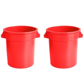 PRO&Family 2 Pack 32 Gallon Red Round Commercial Trash Can/Ingredient Bin Recycling Bin Kitchen Garbage Can Office Garbage Can Trash Barrel Plastic Barrel Yard Waste Bin Outdoor Trashcan