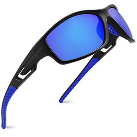 MAXJULI Polarized Sports Sunglasses for Men Women Tr90 Frame for Running Fishing Baseball Driving (Black/Blue)