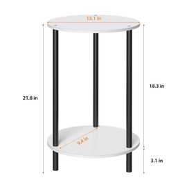 MOOACE End Tables Set of 2, Small Side Table, 2-Tier Round Nightstand Sofa Table Coffee Table with Storage Shelves for Living Room, Bedroom, White