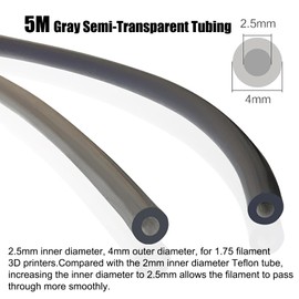 Ultra-Smooth PTFE Teflon Tube Gray 5M with Tube Cutter, ID 2.5mm× OD 4mm PTFE Teflon Tubing, Heat Resistant, High Lubrication, Low Friction for Bambu Lab A1/P1/X1series,Creality All 3D Printers
