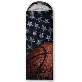 QOOMO Basketball Printed Camping Sleeping Bags,3 Season Warm & Cool Weather,Lightweight,Waterproof Sleeping Bags for Adults Kids Boys,Traveling,and Outdoors,Camping Gear Equipment,31x90inch