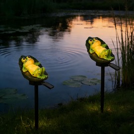 YZYOE Solar Powered Lotus Leaf Frog Light, Garden Decoration Resin Cute Animal Ground lamp, Wireless Dusk to Dawn LED Light Waterproof.