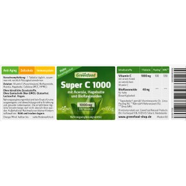 biof Super C 1000 mg Vitamin C with Bioflavonoids Acerola, Tablets – For a Bärenstarkes Immune System, , ,