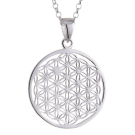 Vinani Pendant with Rolo Link Chain - Small Flower of Life - Mandala - 925 Sterling Silver - Small Italian Necklace - ALB-T