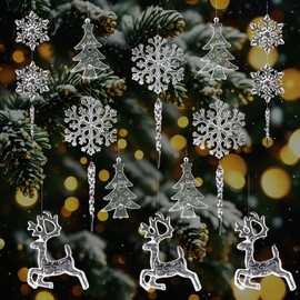 30 Pieces Acrylic Snowflakes Icicle Decoration Hanging Crystal Christmas Tree Pendant Drop Clear Ornament for Christmas Tree Decoration Winter New Year Decoration