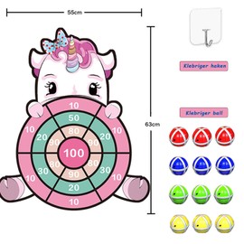 63CM Einhorn Geschenke für Mädchen 3-9 Jahre, Einhorn Spielzeug Dartscheibe Kinder mit 12 Klebrigen Bällen Geschenke für Mädchen 4-11 Jahre Wurfspiel Set Geburtstags Geschenke für Kinder 4–10