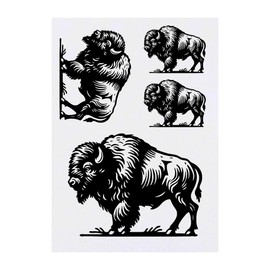 4 x 'Buffalo Standing' Temporary Tattoos - Water Resistant, Skin-Safe, Non-Toxic Transfers, Mixed Sizes (TO00085144)