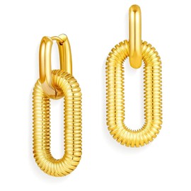 Sonateomber Chunky Gold Rectangle Paperclip Hoop Dangle Drop Earrings for Women, Trendy Statement Chain Link Circle Square Lightweight Dangly Huggie Earing Prom Jewelry Gift