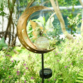 LOVERUIS Moon Fairy Solar Light, Solar Lights Outdoor Garden Decorations,Crackle Glass Globe with Angel Pathway Stake Light, Waterproof Lights for Pathway Lawn Patio,Unique Gift Ideas for Mom.
