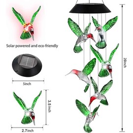 Hummingbird Wind Chimes Outdoor Color Changing Solar Wind Chimes Light Hummingbird Gift Garden Gifts for mom Grandma Birthday Gifts for Women Memorial Wind Chimes Unique Yard Decor (Green)