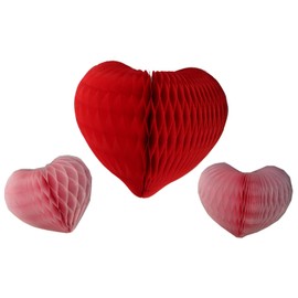 Set of 3 Honeycomb Tissue Paper Valentine's Heart Decorations (Red/Pink)