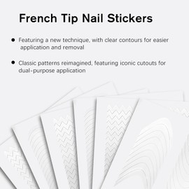 24 Sheets - 1152 Pieces French Manicure Nail Stickers Strips with Various Shapes - Self-Adhesive Nail Sticker Tips for DIY Manicure Decoration
