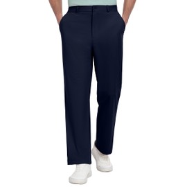 PEGENO Men's Golf Pants Stretch Relaxed Fit Pants 4 Pockets Soft Breathable Casual Trousers (Navy Blue Large)