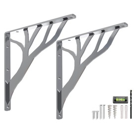 Rustic Tree Chrome Heavy Duty Shelf Brackets 12 inch by Balin Designs, Silver Decorative L Brackets, Iron Metal Floating Shelf Bracket, Wall Mount Shelving Bracket, Included Hardware, Set of 2