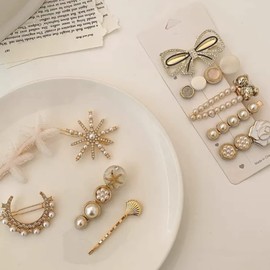 ANGGREK 10 Horquilla de Cristal con Perlas, Pinzas de Pelo Decorativas Elegantes y Elegantes para el Pelo con Forma de Lazo Hecho a Mano, Set de Pinzas para el Pelo con