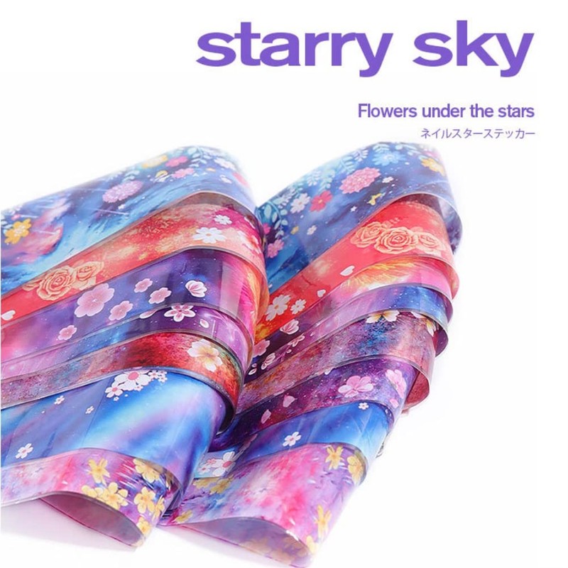 10 Stickers/Box Cherry Blossom Flower Starry Sky Nail Foil Nail