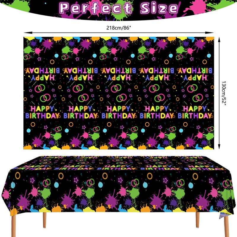 Pack of 4 Luminous Neon Party Tablecloths Supplies - Happy