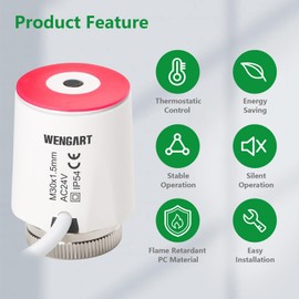 Wengart 24 V Electrothermal Actuator WG2208, Normally Closed On/Off Status Visible, Underfloor Heating Distributor, Underfloor Heating Parts