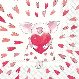 Valentines Day Party Napkins- 40 Count | 2 packs of 20CT Beverage Napkins | Piggy Love Design, 5" x 5"