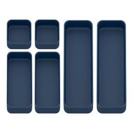 Drawer Organizers, Storage Plastic Desk Bins Stackable Organizers Tray, Bathroom Dividers Small Makeup Bin Clothes Organizing Trays for Containers Vanity Office Cabinet Sliverware Set, Blue