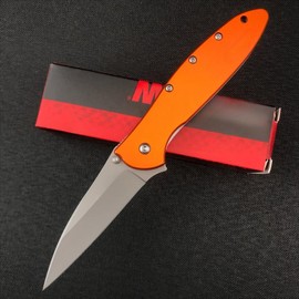 KS 1660 Ken Onion Leek Assisted Flipper Knife, 440C Bead Blast Plain Blade, Stainless Steel Handles, Frame Lock, 10 Styles:_orange