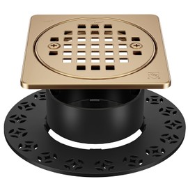 4 Inch Grate Kit Champagne Bronze Shower Drain with ABS Flange-Compatible with Schluter Kerdi Drain Flange- with Height Adjustment Collar-SUS304 Stainless Steel Grate