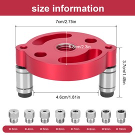 Jortmrd Woodworking Drilling Aid, Drill Hole Centre Finder, Vertical Self-Centring with 3/4/5/6/7/8/9/10 mm Drill Bushings, Drilling Aid Vertical Drilling for Solid Wood Hardwood (Red)