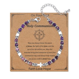 Toplstud First Holy Communion Gifts for Girls - Cross Bracelets for Daughter Granddaughter Teen Girls - Stainless Steel Purple Cross Bracelets - Religious Faith Jewellery Gifts for Girls Christians