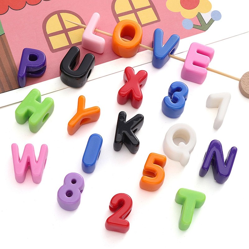 40 PCS Number Beads 3D Acrylic 0-9 Loose Large Hole