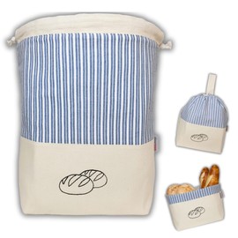 slowroom Bread Bag for Bread Storage and Keeping Fresh 3 in 1 - Bread Basket Fabric - Bread Bag Made of Cotton - Bread Bin 32 x 35 cm, Blue