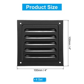 PATIKIL 4"x4" Aluminum Gable Vent, 4Pcs Exterior Wall Outlet Vent Square Soffit Vents HVAC Louver Air Grille with Built-in Screen for House Attic Garage Ceiling, Black