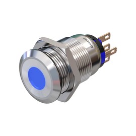 Metzler - Pressure switch 19mm - LED spot lighting blue - IP67 IK10 - stainless steel - flat - solder contacts