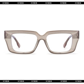 SUNBSR Retro Square Glasses for Women Men Fashion Square Thick Frame Anti Blue Light Eyeglasses Clear Lens Black Frame(light Gray)