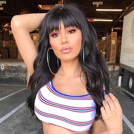 Sylhair Long Curly Wavy Wig with Bangs 30 inch Synthetic Black Wavy Wigs for Women Natural Looking Full Heat Resistant Fiber Wigs for Daily Use (1B)