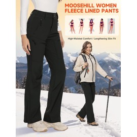 Moosehill Women's-Snow-Ski-Pants-Fleece-Lined-Waterproof-Thermal Insulated Warm for Snowboard Winter Hiking(Black, 16, 31")