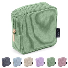 MAGEFY Small Makeup Bag Cord Makeup Bag with Compartments Travel Cosmetic Bag for Women Girls Makeup Bag, Small-Green-1pc