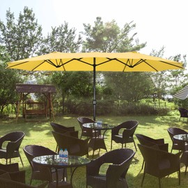Yescom 14' Double-sided Twin Patio Umbrella Sun Shade UV30+ Water Fade Resistant Crank Outdoor Garden Market Long Table Party Wedding Event Yellow