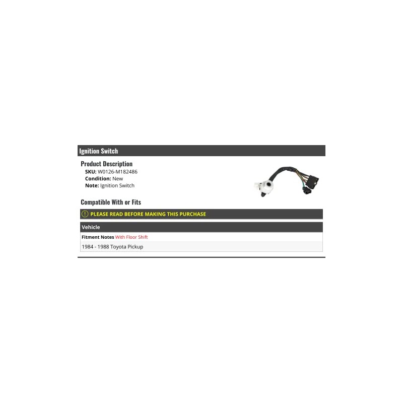Marketplace Auto Parts Ignition Switch - Compatible with 1984-1988 Toyota