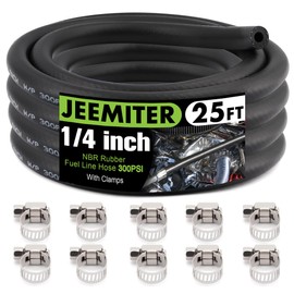 Jeemiter 1/4 Inch Fuel Line Hose 25FT - Flexible NBR Rubber with 10 Clamps for Gasoline, Oil, Automotive & Marine Engine Systems