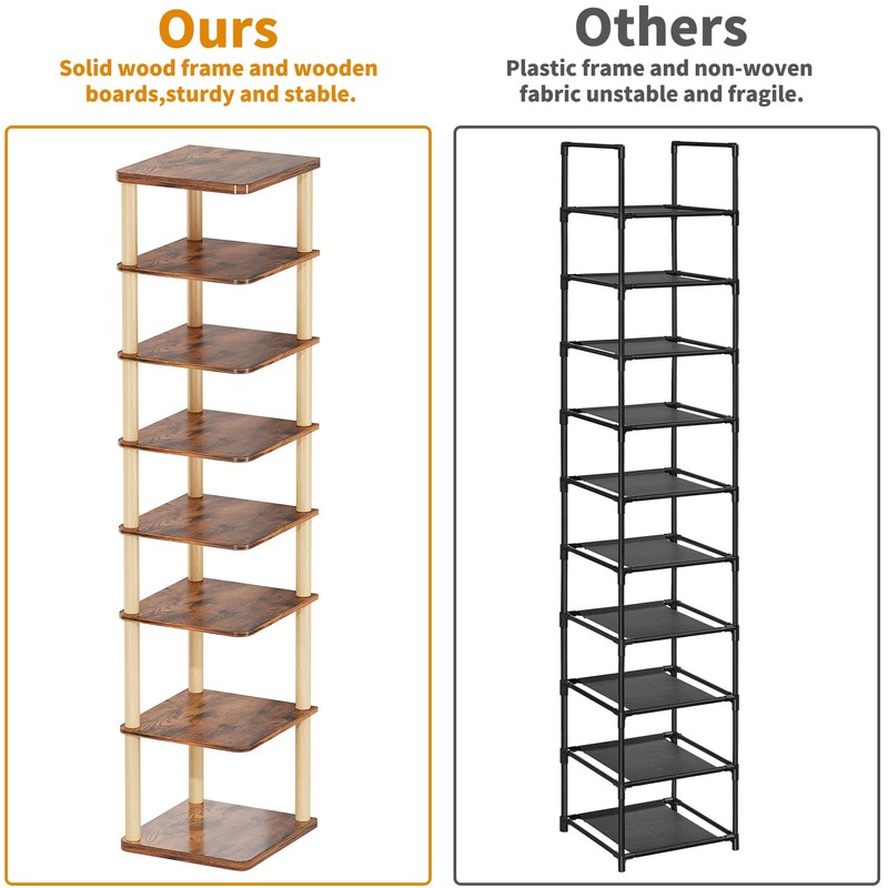 LUCKNOCK Vertical Shoe Rack, 8-Tier Tall Narrow Shoe Organizer for