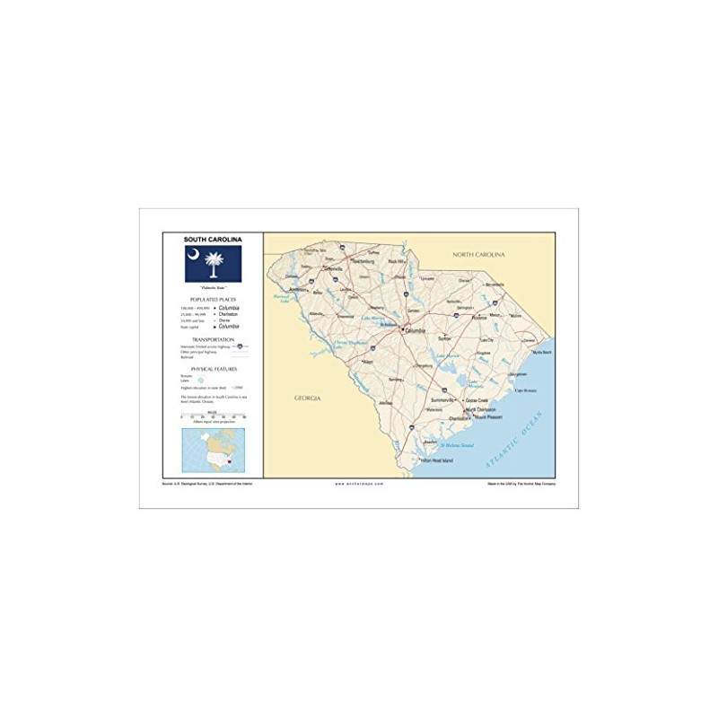 13x19 South Carolina General Reference Wall Map - Anchor Maps