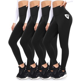 4 Pack Leggings with Pockets for Women,Soft High Waisted Tummy Control Workout Yoga Pants(4 Pack Black,2X-Large-3X-Large)