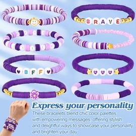 Draupnir 48 Pcs Friendship Bracelets Heishi Surfer Clay Bead Bracelets Set Stackable Beaded Preppy Jewelry Bracelets Friendship Boho Y2K Bracelets for Women Teen Girls Party Favors