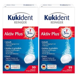 Kukident Aktiv Plus Cleaning Tablets – Tabs for Cleaning Dentures, Dentures & Teeth – 2 x 99 Tablets
