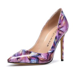 Castamere Womens Stiletto High Heel Pointed Toe Slip-on Pumps Office Dress Patent Leather 3.9 Inches Heels Purple Vortex 7 M US