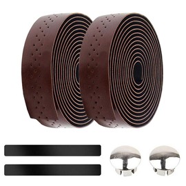 ETOPARS Brown Bicycle Handlebar Tape Cycling Road Bike Handlebar Tape Leather Handle Bar Grip Wrap Tapes Comfort Non Slip Breathable Anti Shock With Bar End Plug