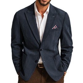 Blazer for Men Vintage Corduroy Jacket Peak Lapel Business Two Buttons Casual Sport Coats Navy Blue